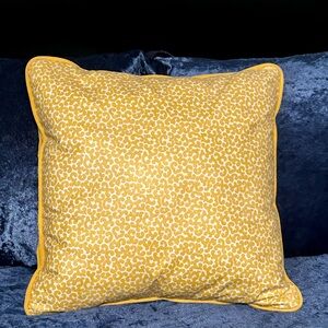 Velvet And Sateen Printed Yellow And White Decorative Pillow 18” Square